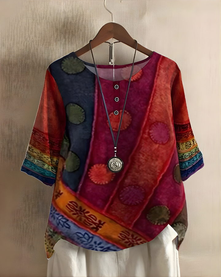 Aethelburh | Women Abstract Print Henley Blouse