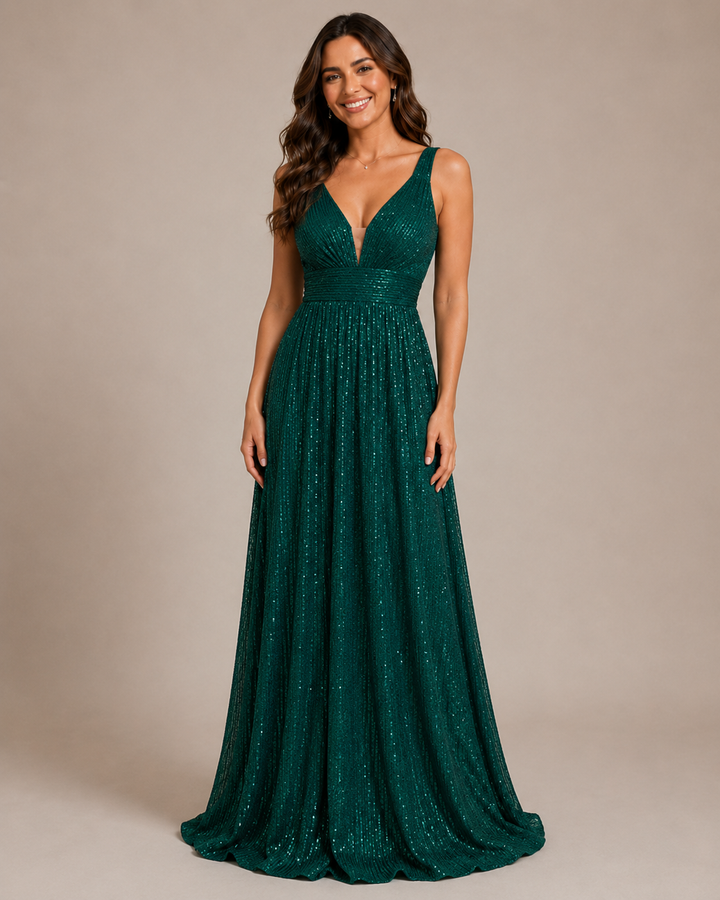 Celeste | Women's Sequin V Neck Sleeveless Evening Gown