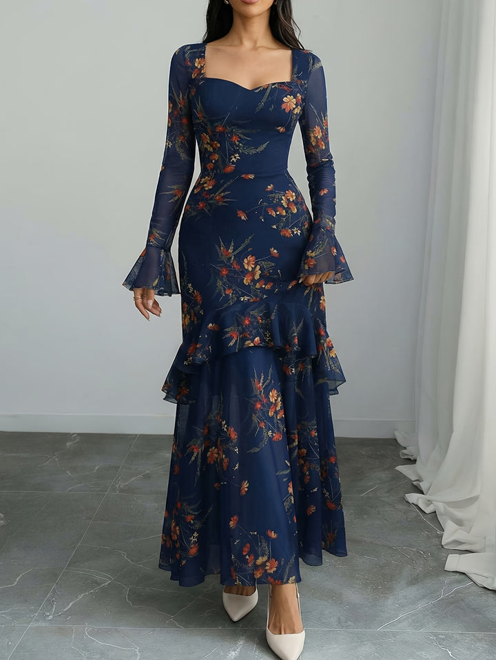 Elegant Black Floral Knit Plus Size Mother of the Bride Dress for Women with Sweetheart Neckline Long Sleeve Wedding Style