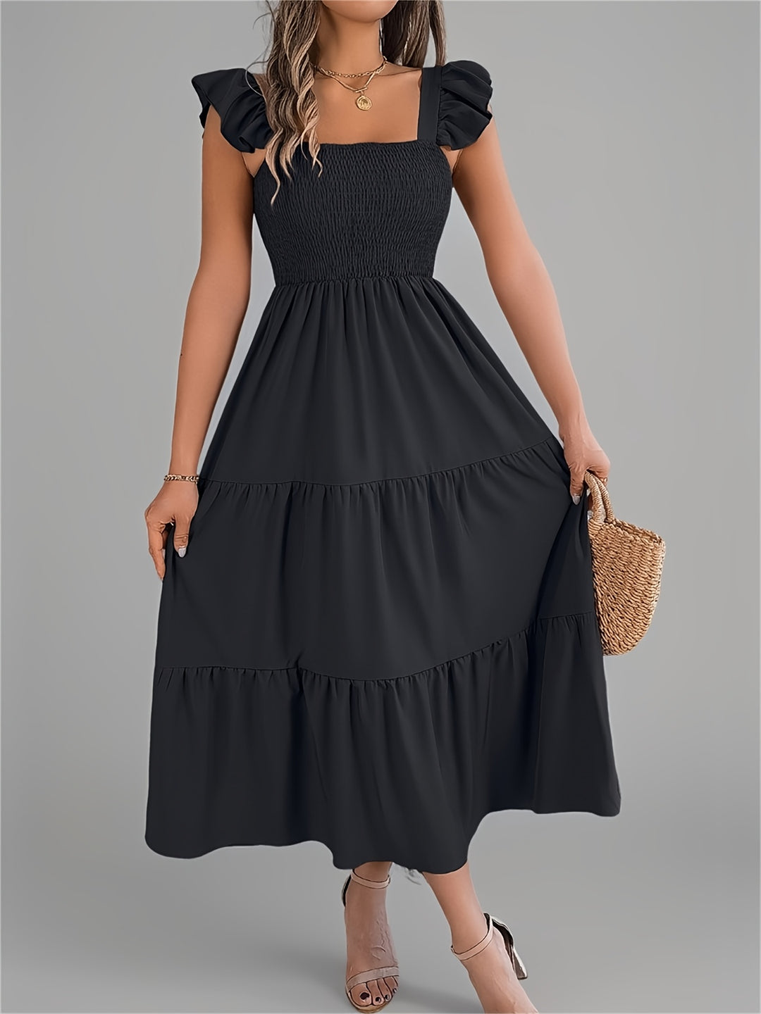 Iris | Women's Wedding Guest Tiered Midi Dress