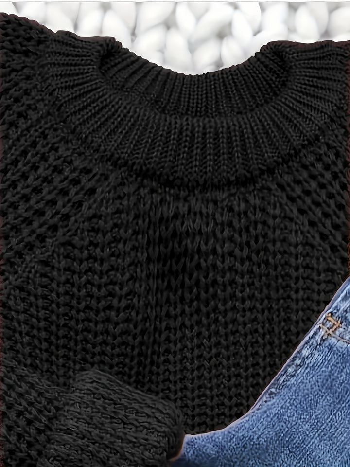 Edith | Women's Knit Oversized Crew Neck Long Sleeve Belted Casual Blouse