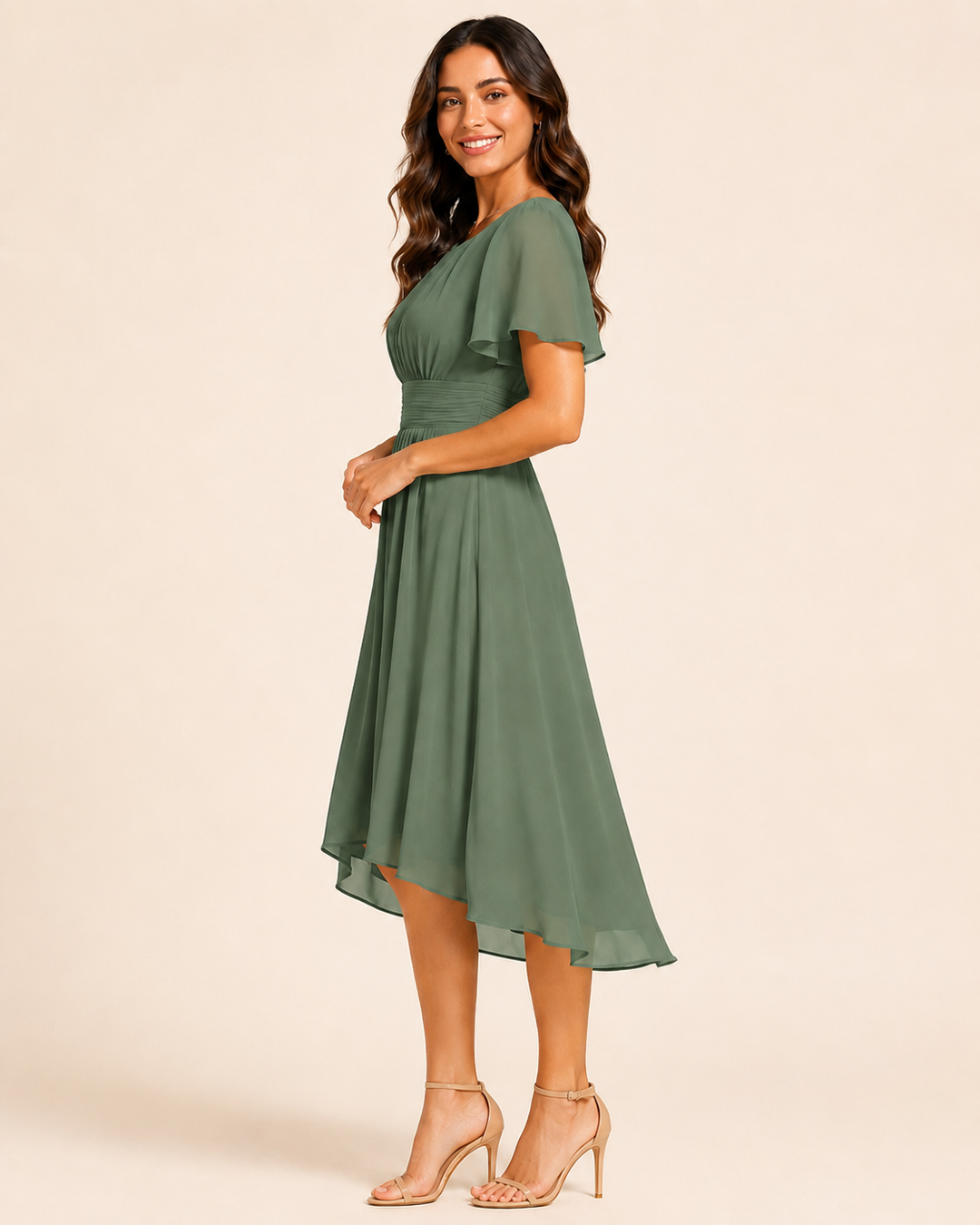 Blair | Women's Crew Neck Flutter Sleeve Pleated Cocktail Dress