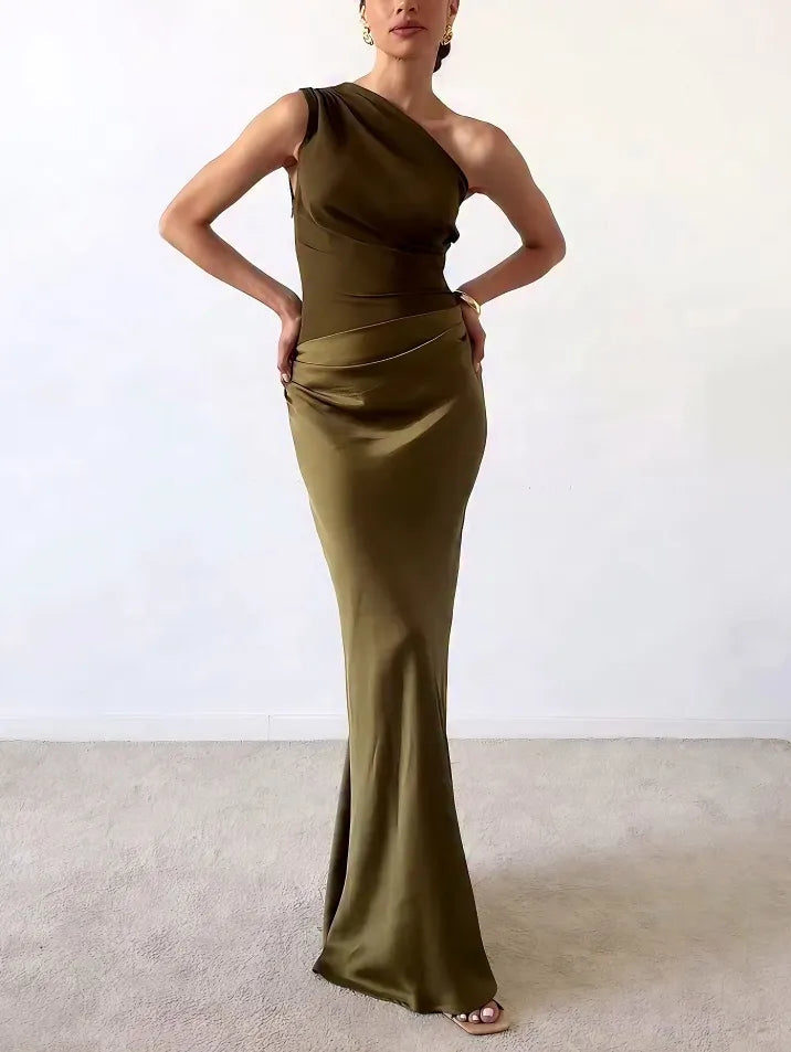 Berhtgyth | Women One Shoulder Satin Holiday Dress