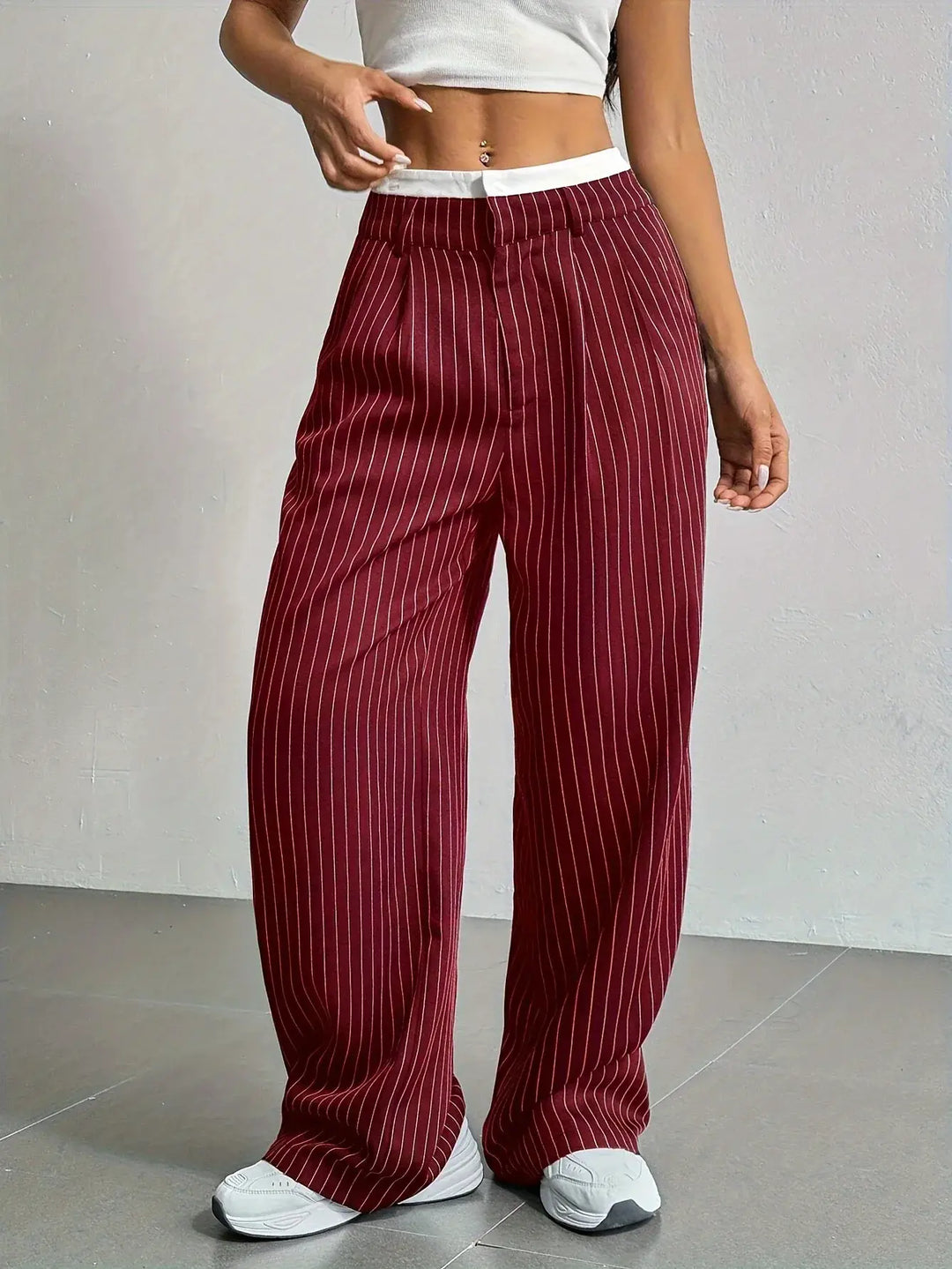 Stylish Stripe Wide Leg Pants for Women with Plus Size Flowy Casual Style