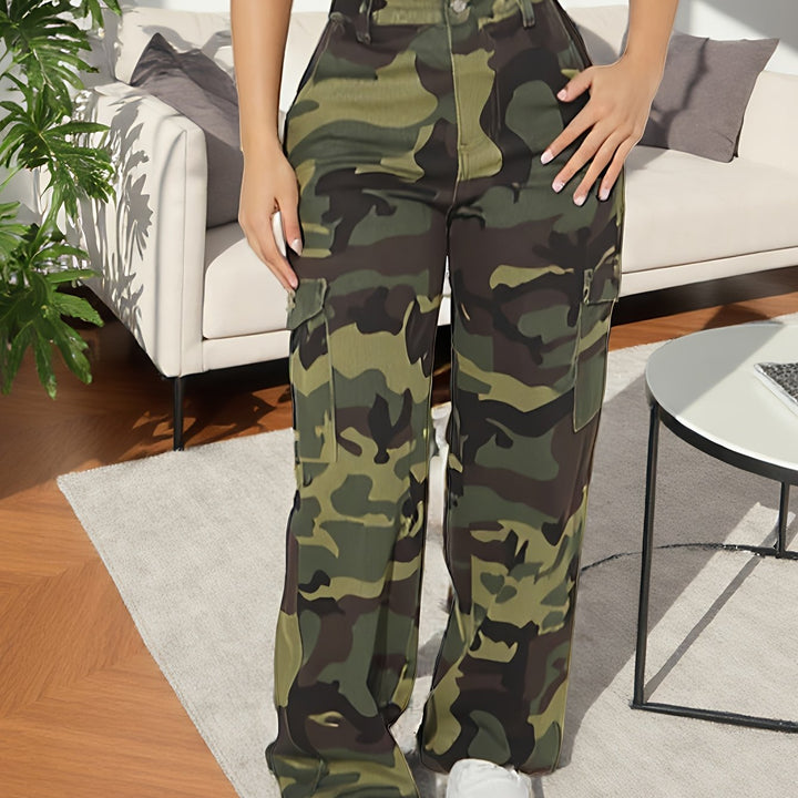 Stylish Camo Denim Cargo Pants for Women with Flowy Work Style