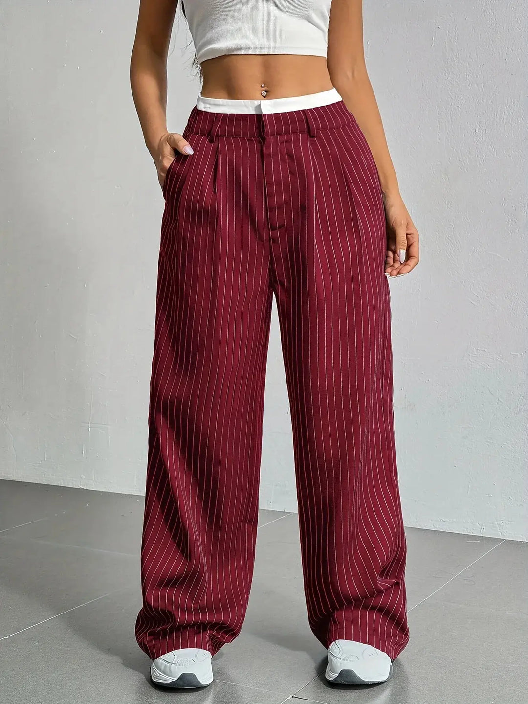 Stylish Stripe Wide Leg Pants for Women with Plus Size Flowy Casual Style