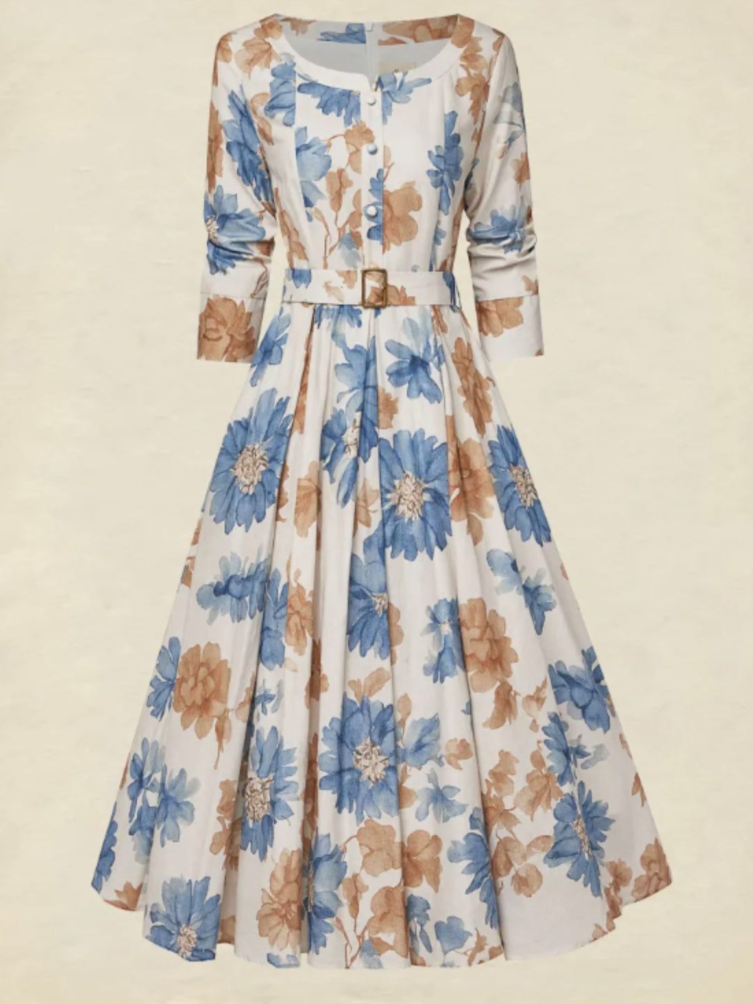 Mirabel | Women's White Floral Square Neck Elbow Sleeve Belted Wedding Guest Pockets Dress