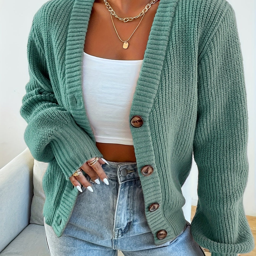 Cozy Army Green Fall Sweater Cardigan for Women with Cardigan V-neck Button