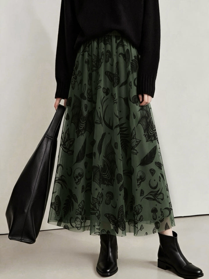 Saffron | Women's Plus Size Halloween Mesh Skull Print Dress