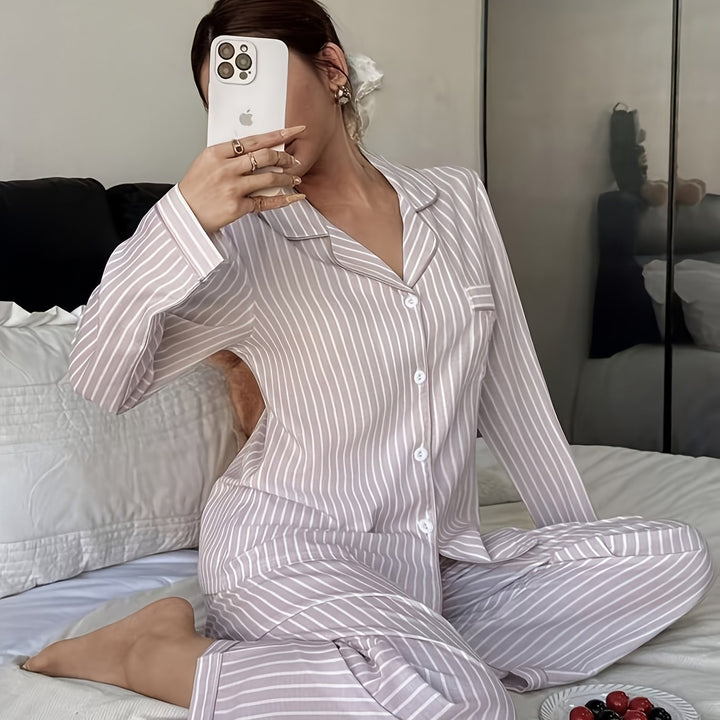 Adelyn | Women's Multicolor Striped Knit Casual Pajama Set