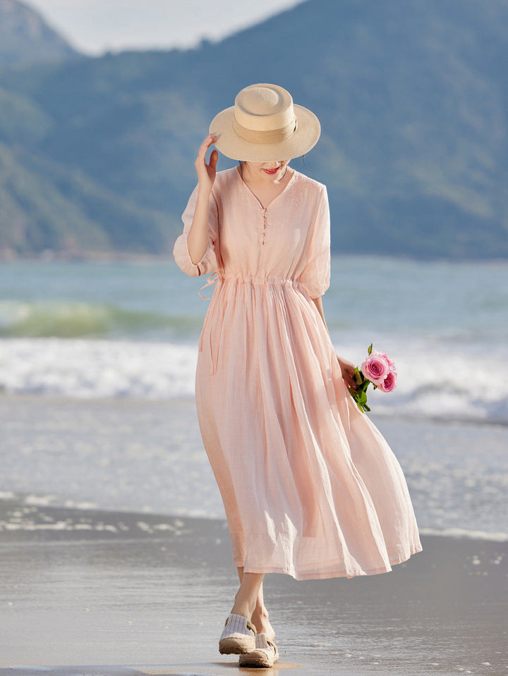 Tegan | Women Drawstring V Neck Maxi Dress