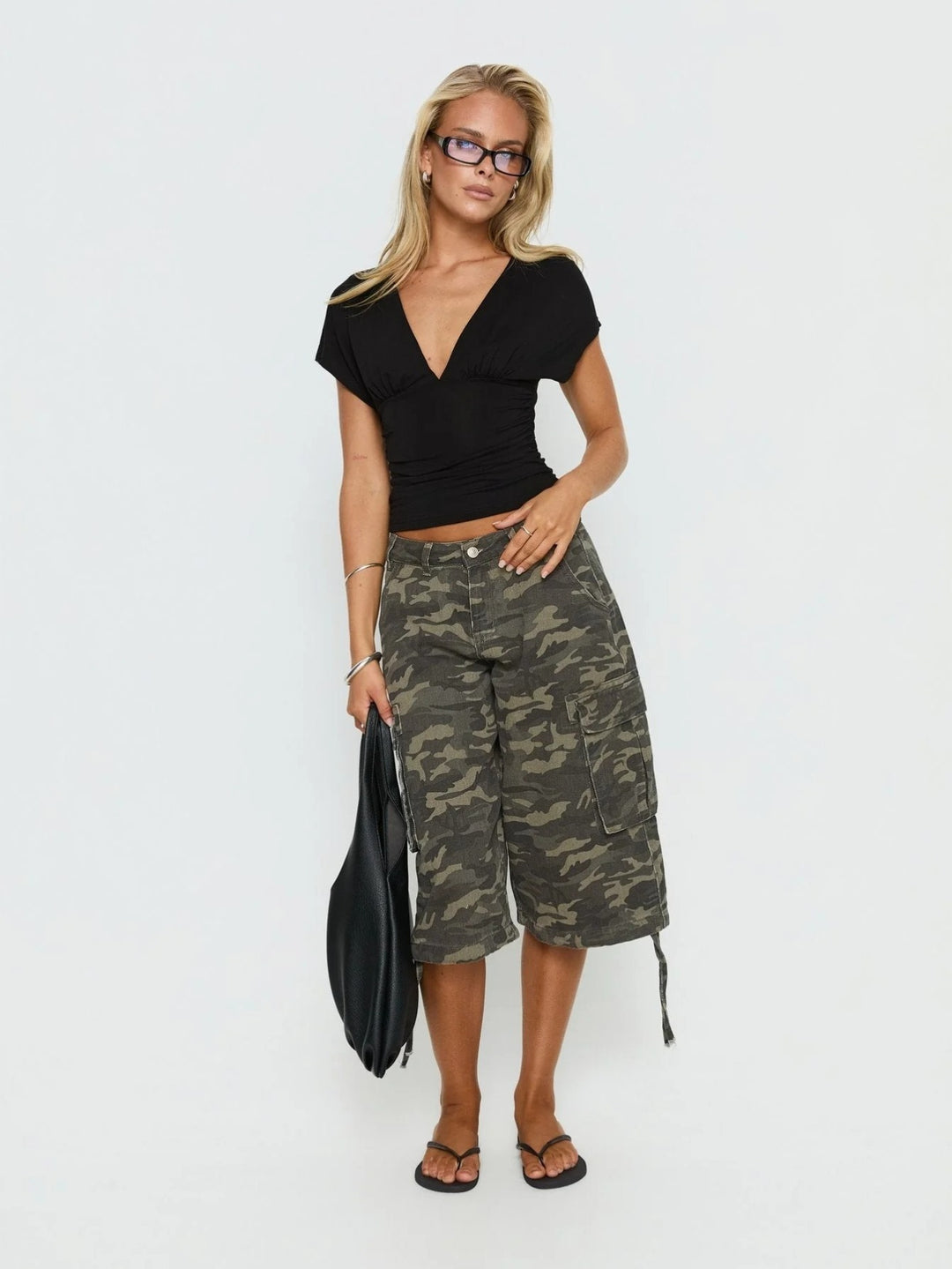 Pamela | Women's Camo Pleated Casual Denim Cargo Pockets Pants