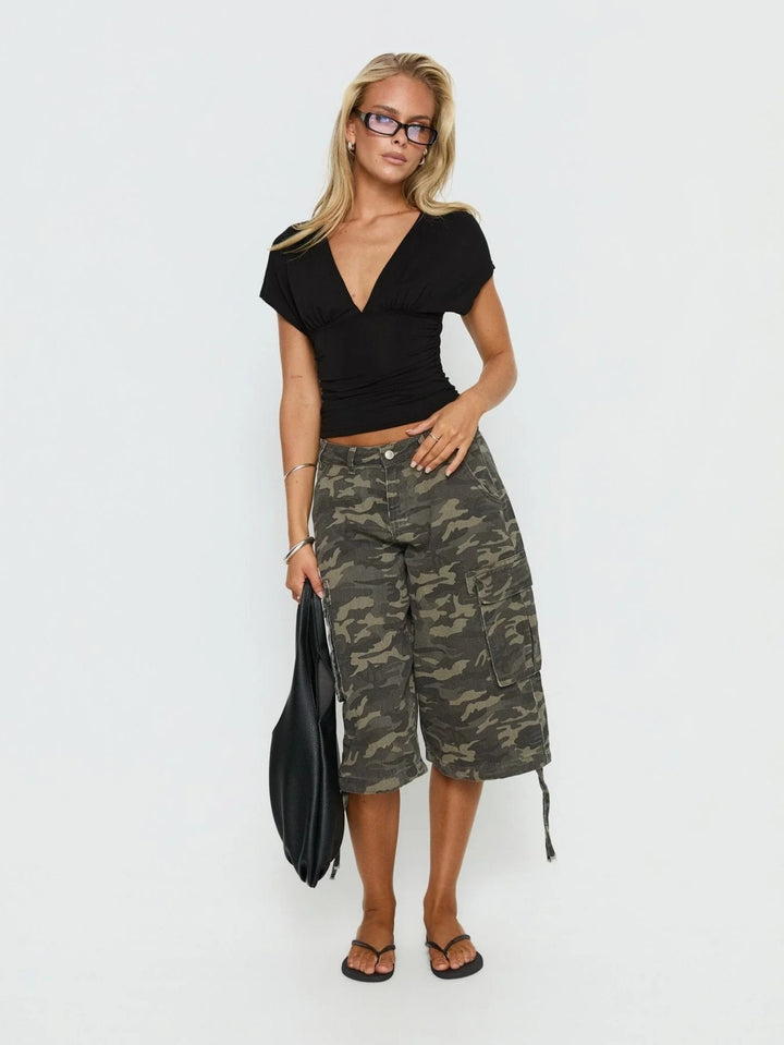 Pamela | Women's Camo Pleated Casual Denim Cargo Pockets Pants