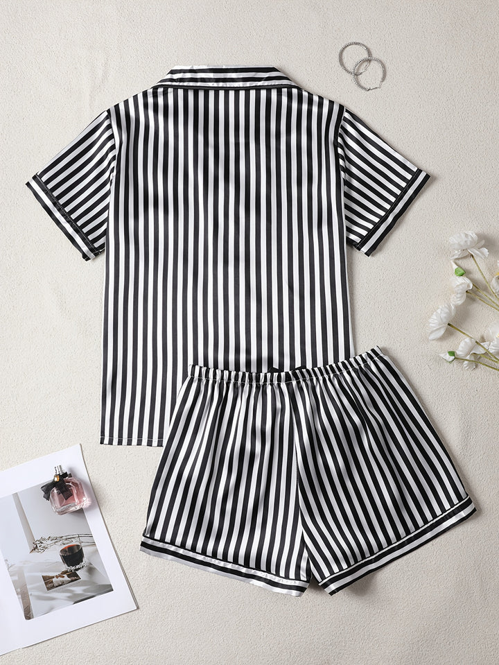 Merritt | Women's Striped Button Front Casual Pajama Sequin Set