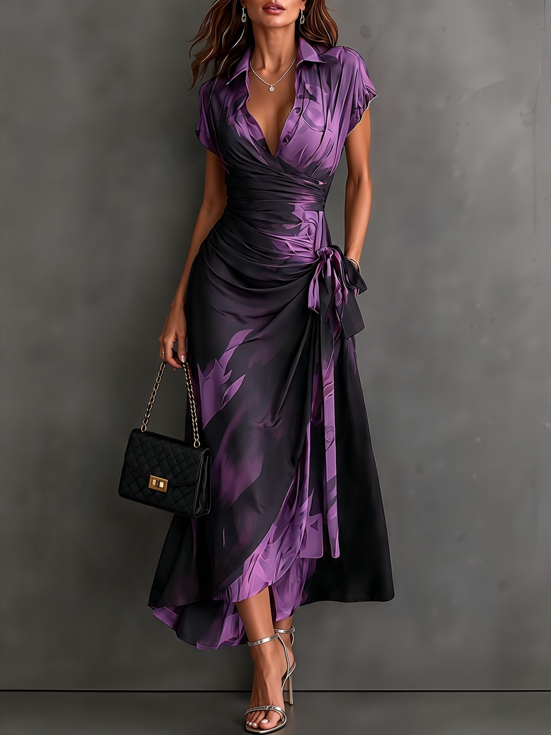 Wrenna | Women Wrap Collar Midi Dress