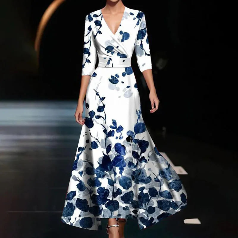 Echo | Women's Floral V Neck Short Sleeve Wrap Front Casual Maxi Pockets Dress