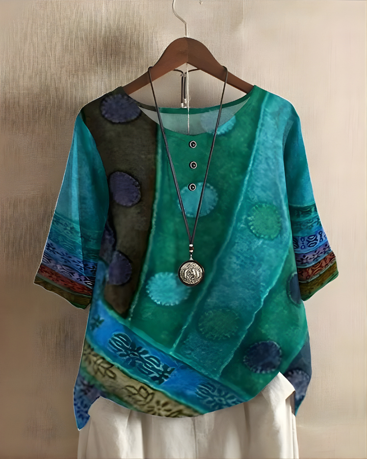 Aethelburh | Women Abstract Print Henley Blouse