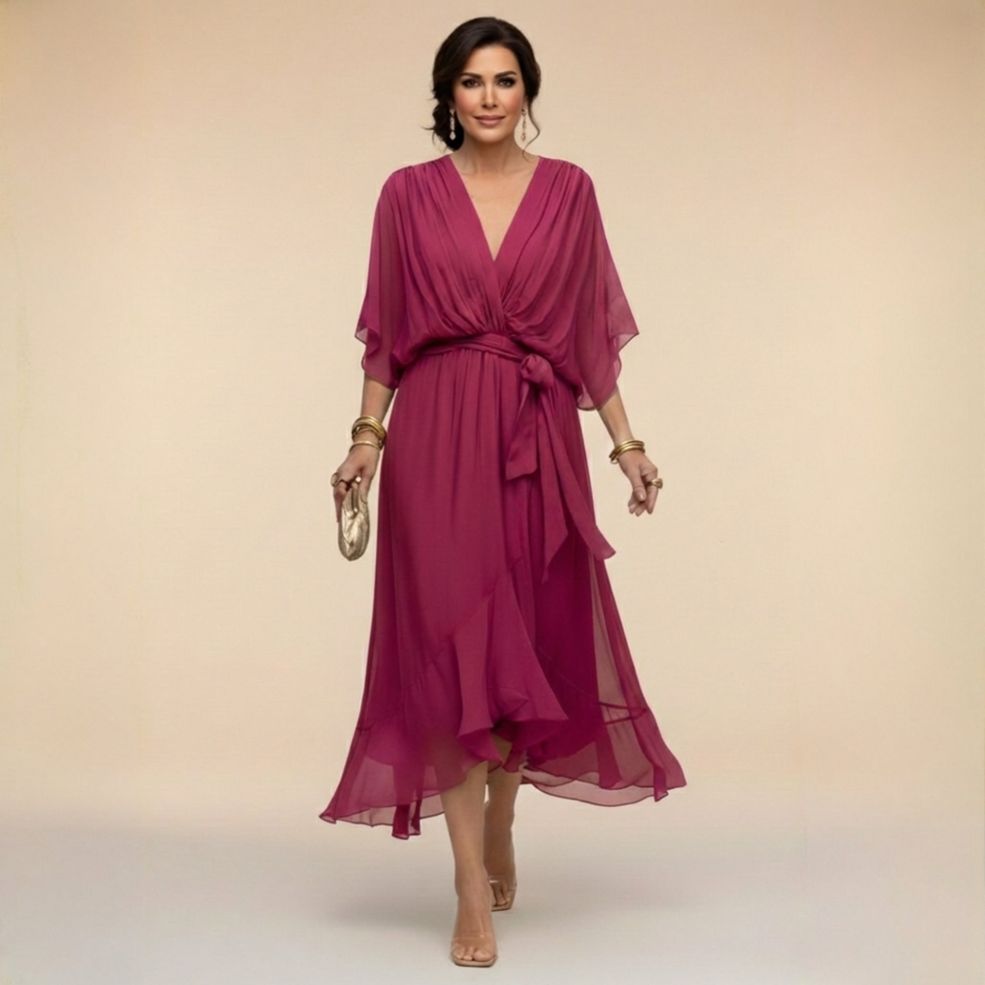 Morwen | Women Wrap Ruffle Midi Dress