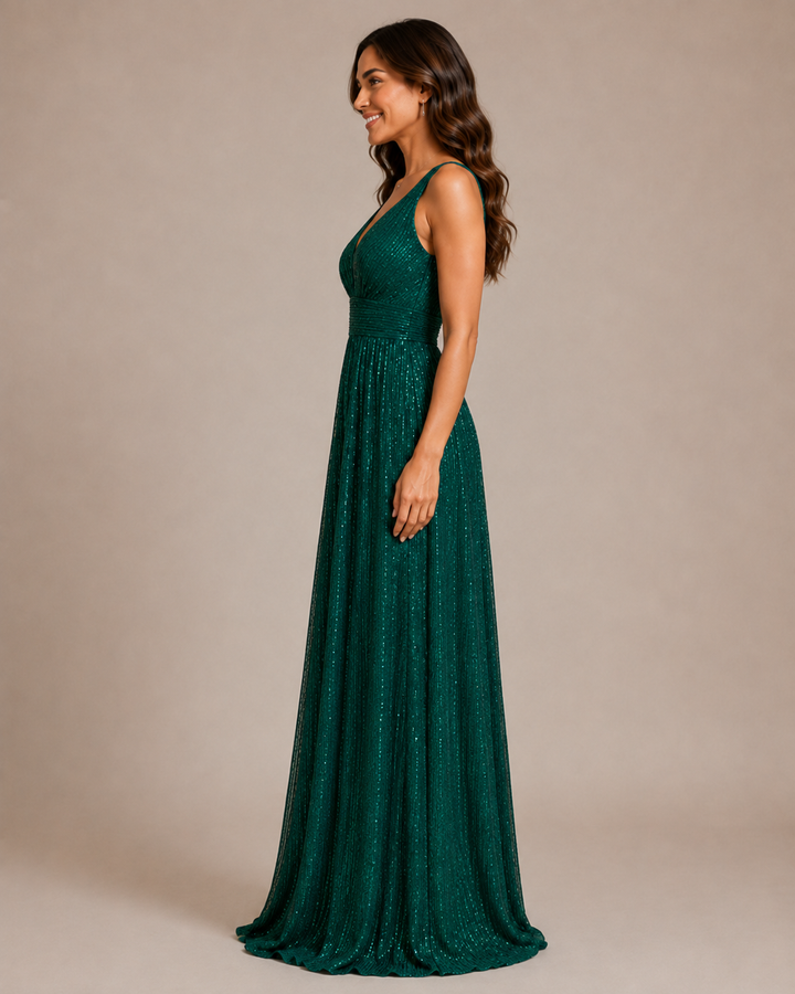Celeste | Women's Sequin V Neck Sleeveless Evening Gown