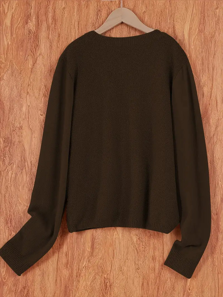Stylish Cardigan Sweater for Women with Crew Neck Pockets Plus Size Casual Style