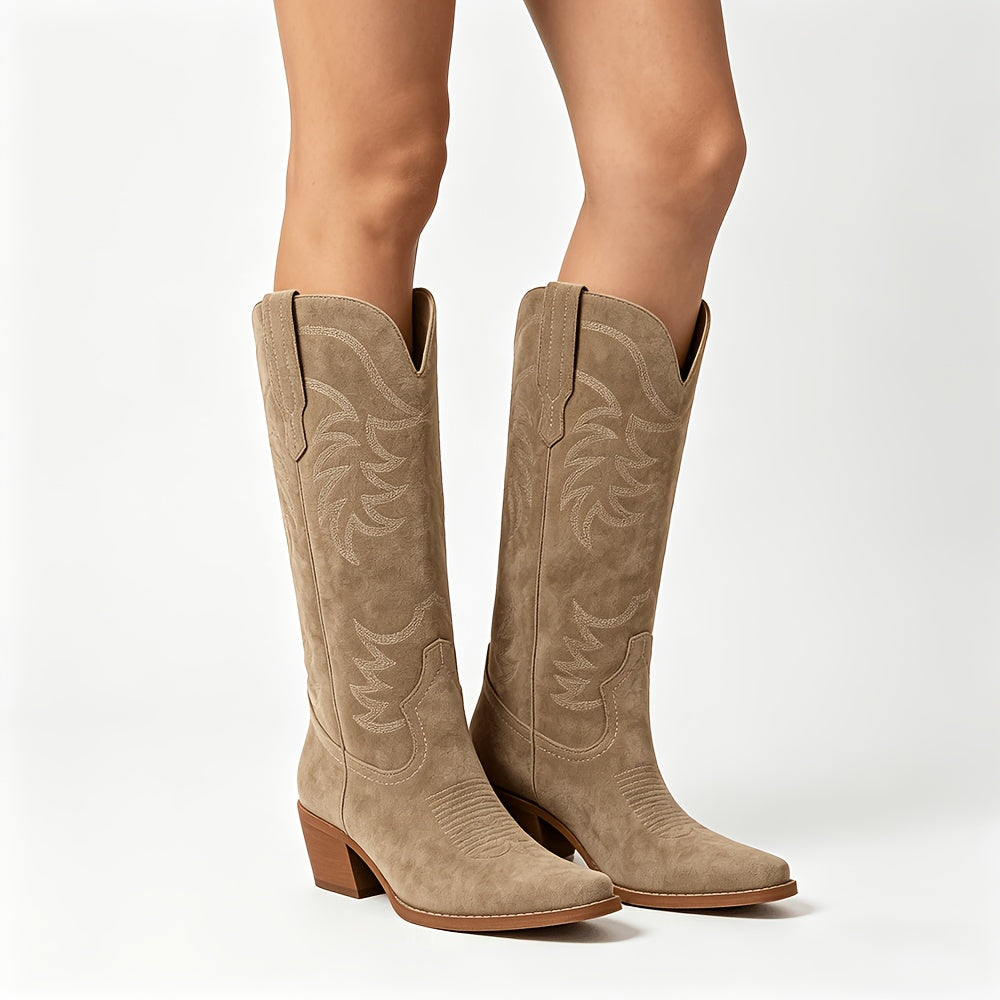 Yael | Women's Brown Knee High Wide Calf Cowboy Boots for Women