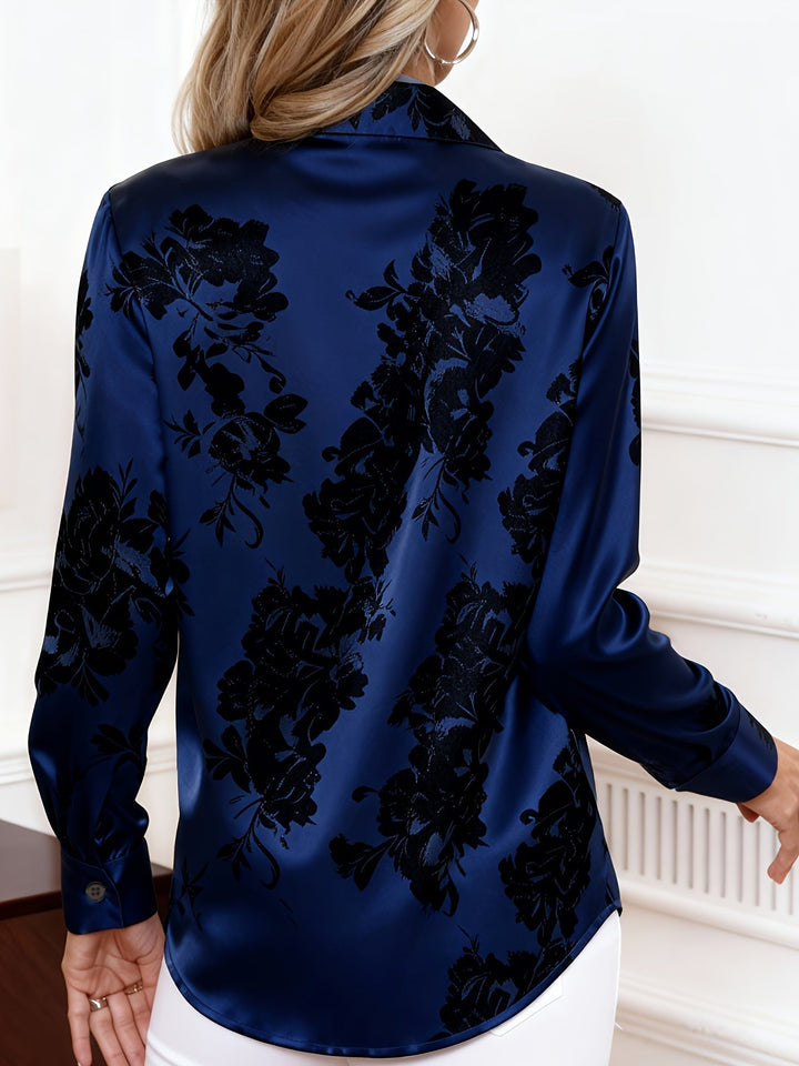 Aelfthryth | Women Floral Satin Button Down Blouse