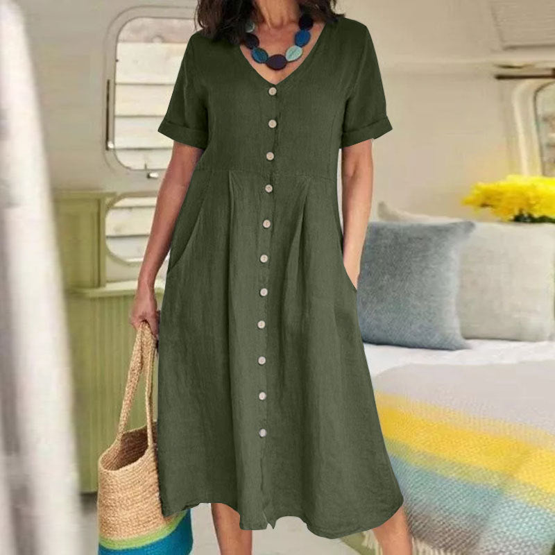 Nia | Women Button Front Short Sleeve Midi Dress