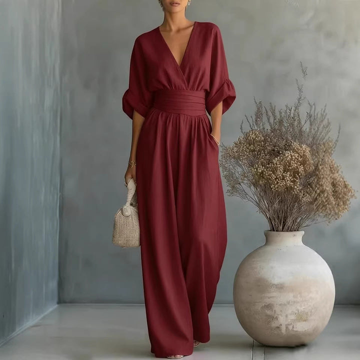 Tallulah | Women Wide Leg V Neck Linen Jumpsuit