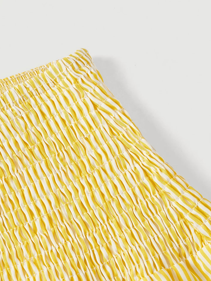 Yellow Skirts Smocked High Waist Tiered Pinstripe Maxi