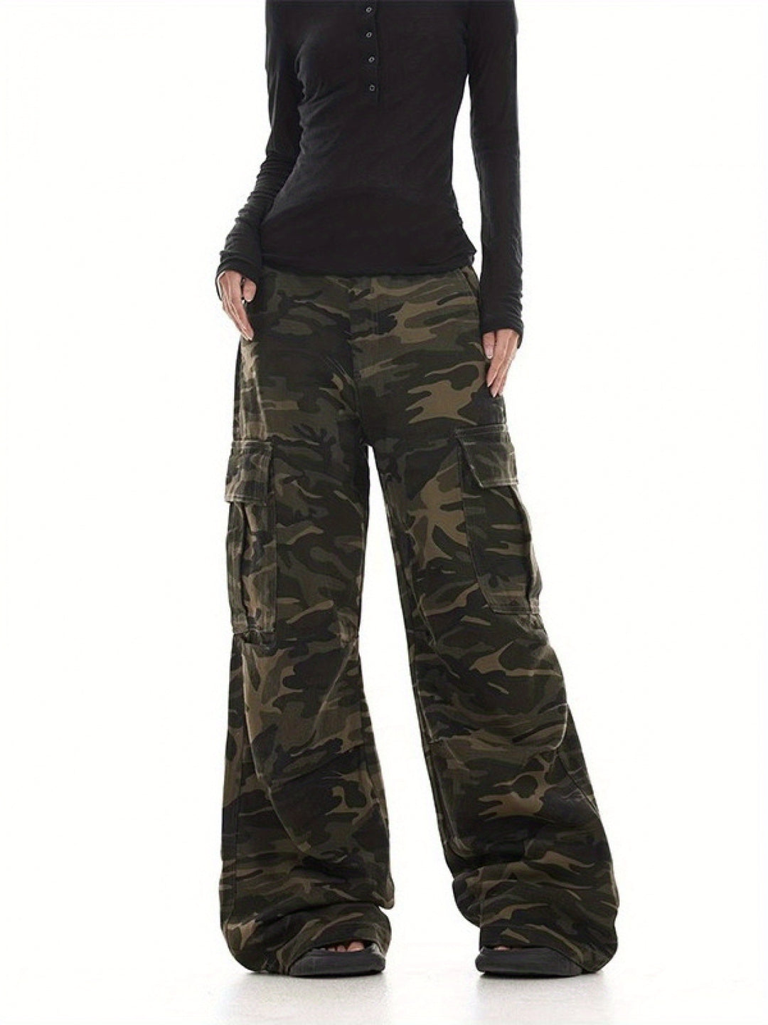 Juliana | Women's Camo Wide Leg Knit Office Cargo Pants