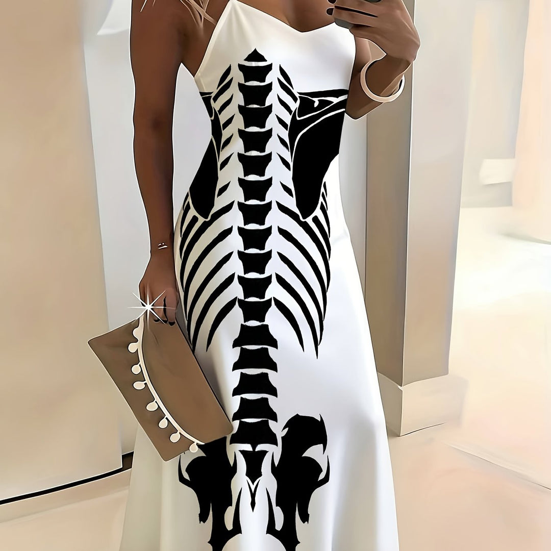 Romy | Women's Plus Size Halloween Skeleton Strap Maxi Dress