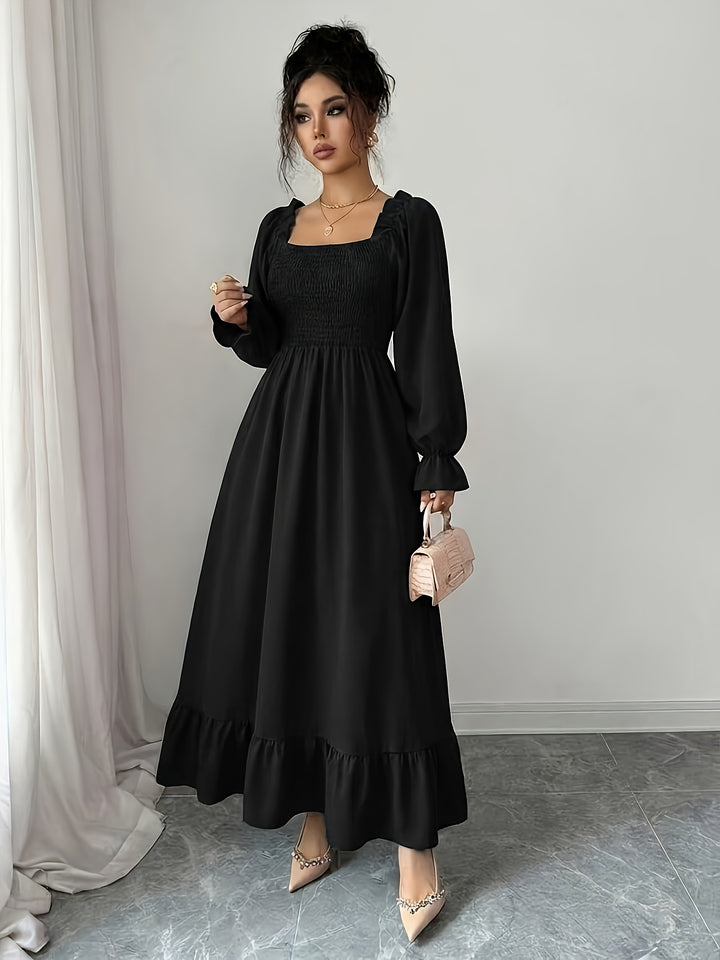 Serena | Women's Flare Square Neck Long Sleeve Evening Gown
