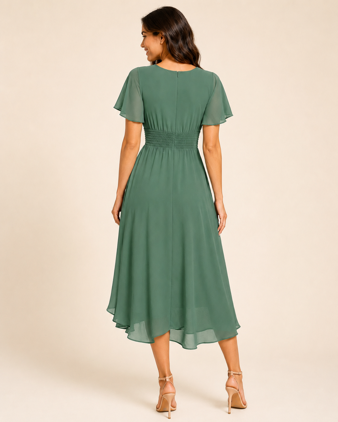 Blair | Women's Crew Neck Flutter Sleeve Pleated Cocktail Dress