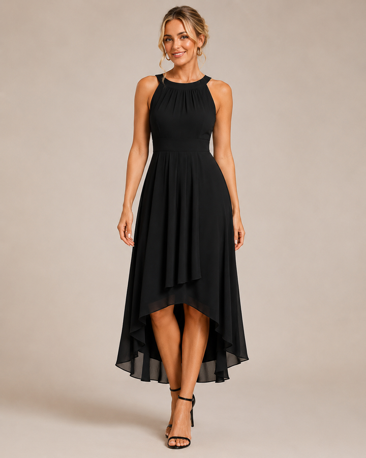 Sable | Women's Halter Neck Sleeveless Pleated Evening Gown