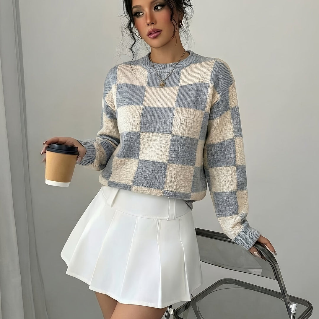 Barbara | Women's Color Block Crew Neck Casual Knit Sweater