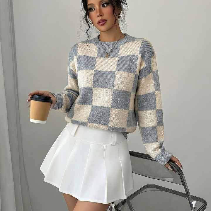 Barbara | Women's Color Block Crew Neck Casual Knit Sweater