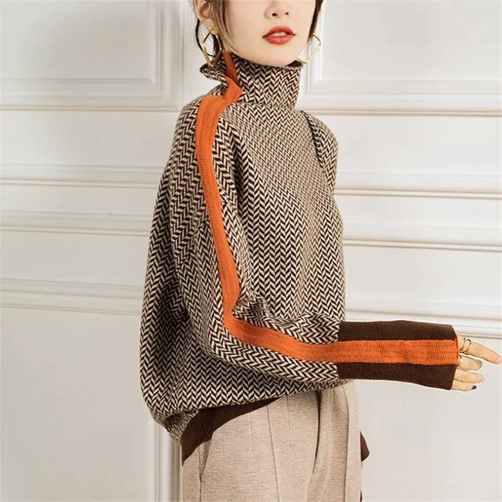 Isobel | Women Herringbone Turtleneck Sweater