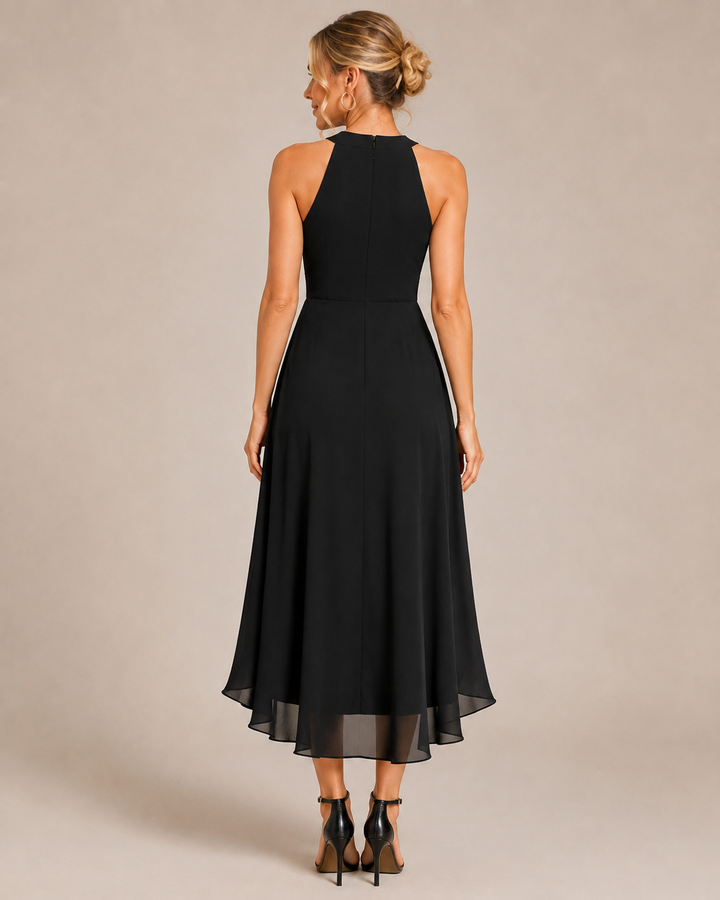 Sable | Women's Halter Neck Sleeveless Pleated Evening Gown