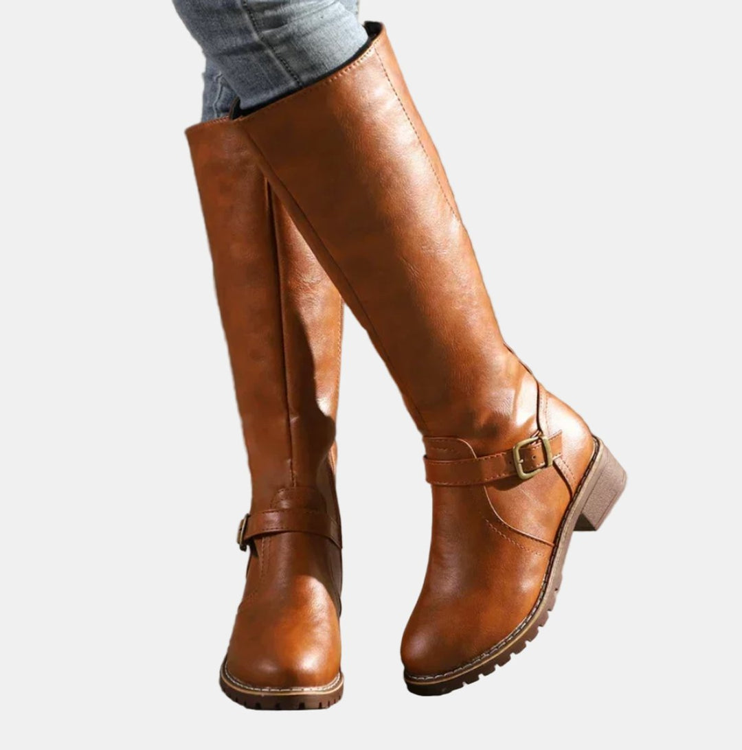 Aelfburg | Women Buckle Accent Knee High Boots