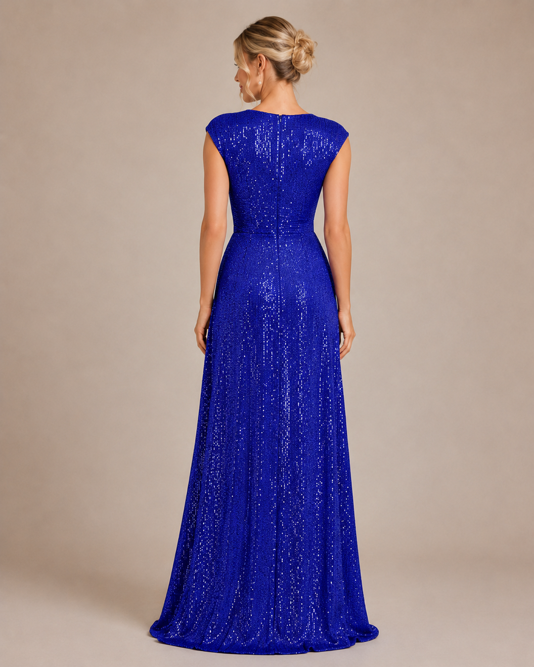 Coralie | Women's Sequin V Neck Cap Sleeve Wrap Front Evening Gown