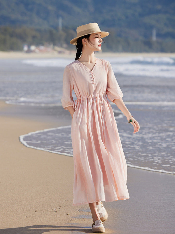 Tegan | Women Drawstring V Neck Maxi Dress