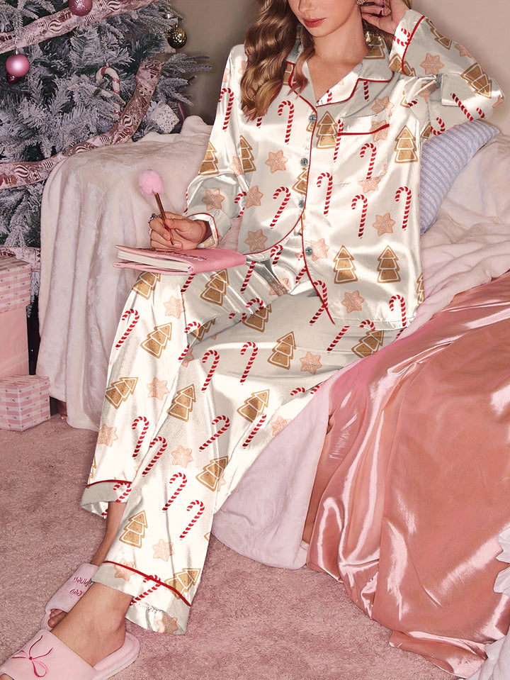 Ida | Women's Champagne Satin Button Front Pajama Sequin Set