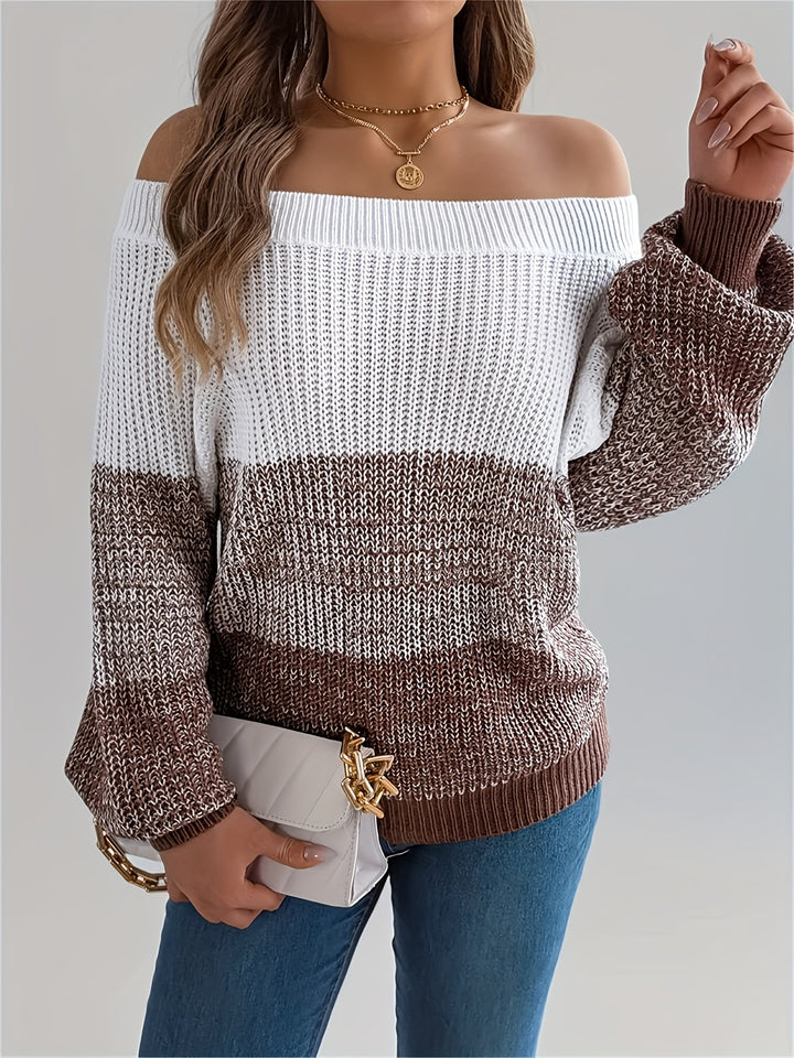 Cozy Camel Fall Sweater for Women with Off Shoulder Breton