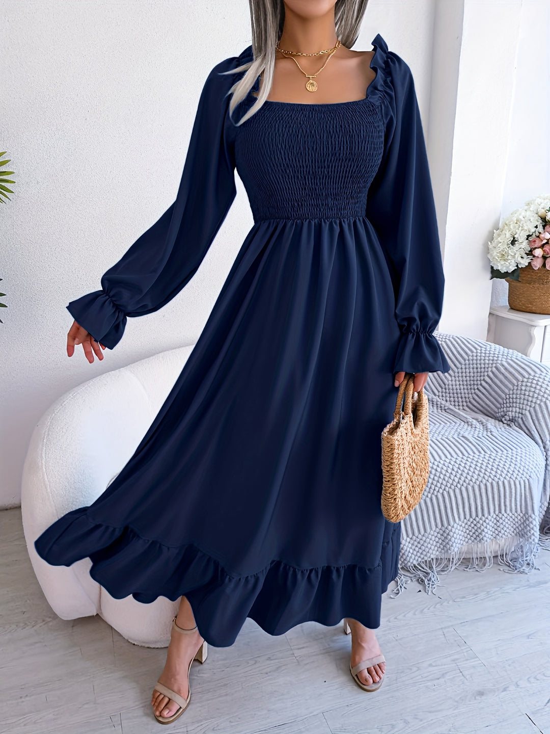 Yasmin | Women's Wedding Guest Smocked Midi Dress