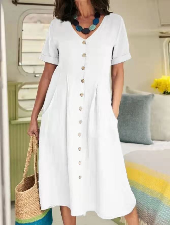 Nia | Women Button Front Short Sleeve Midi Dress