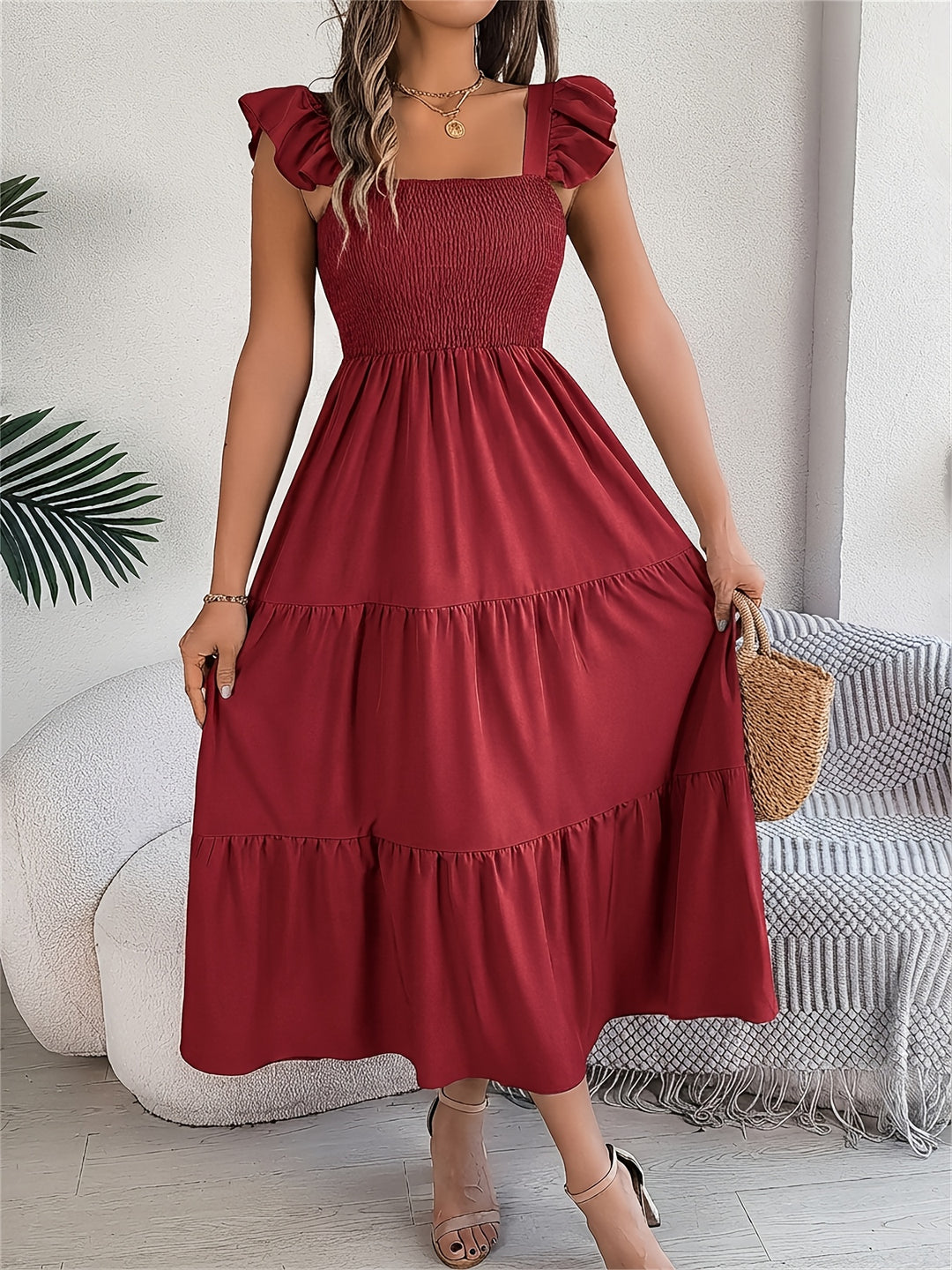 Iris | Women's Wedding Guest Tiered Midi Dress