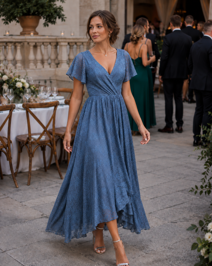 Pearl | Women's Floral V Neck Wrap Front Evening Gown
