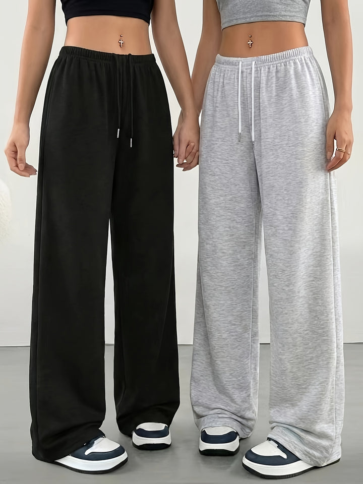 Stylish Black Knit Wide Leg Pants for Women with Flowy Casual Style