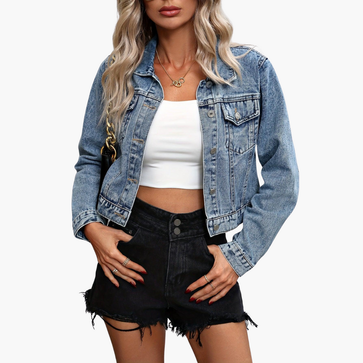 Sienna | Women's Cropped Fitted Long Sleeve Denim Jacket
