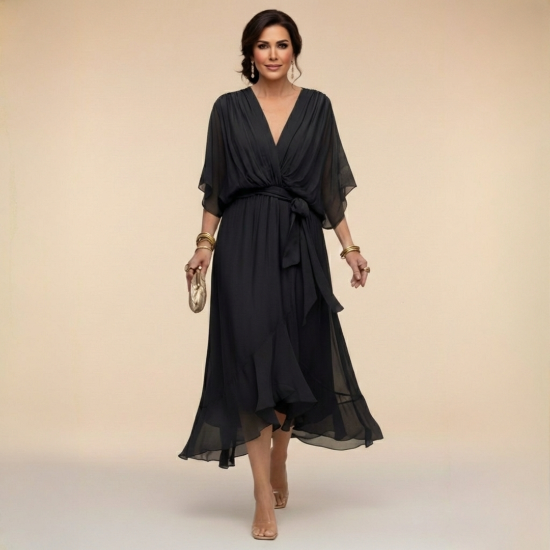 Morwen | Women Wrap Ruffle Midi Dress